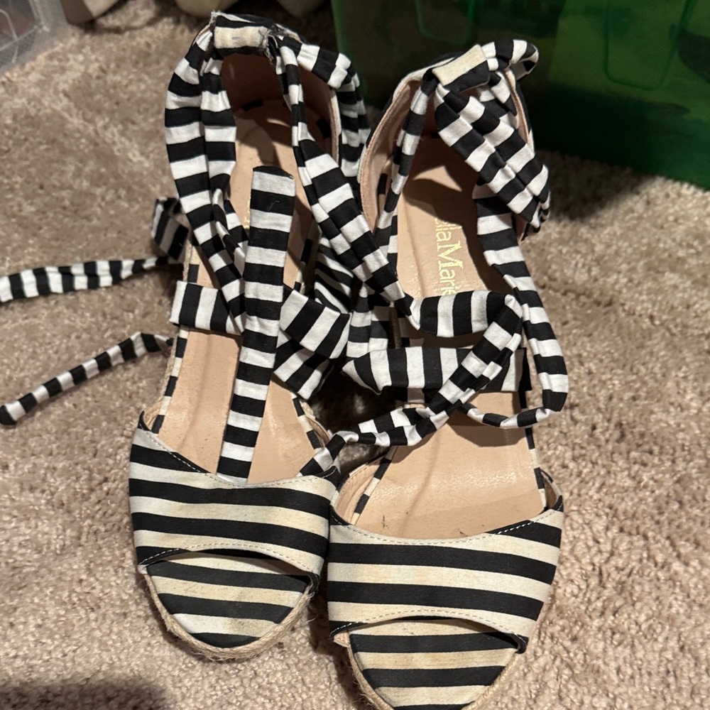 Black and White Striped Women's Sandals